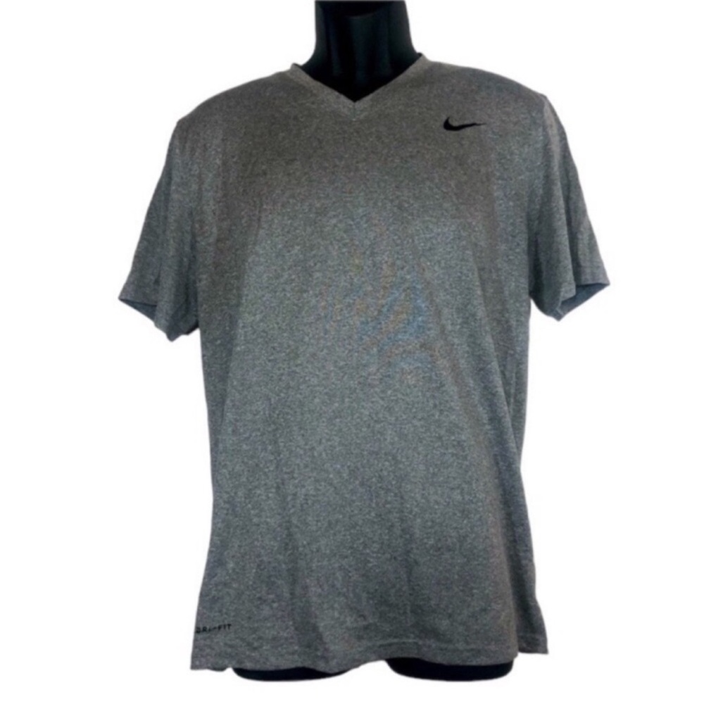 NIKE Size Large MENS Dri fit Vneck shirt Gray short sleeve Excellent Cond